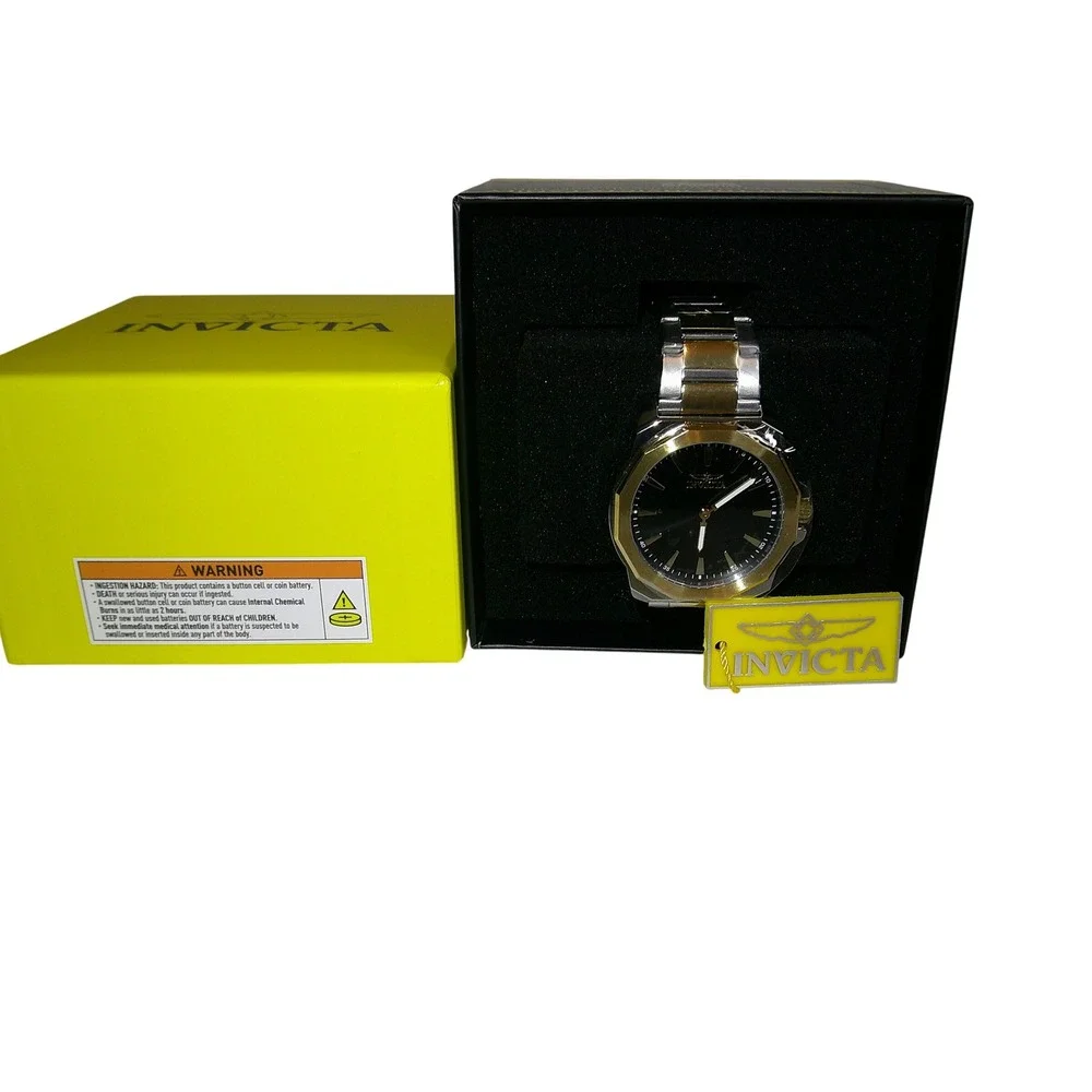 Invicta Watch #49738 Gold Tone Stainless Steel‎ Black Dial Men's Quartz $199 NIB